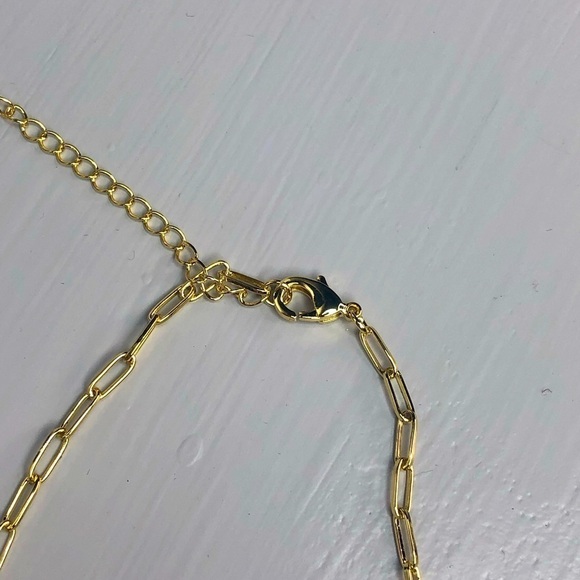 New Jennifer Miller starburst charm necklace 14K gold paper clip chain CZ - Picture 8 of 10